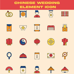 Chinese Wedding Icon Set – Traditional Marriage Ceremony Elements Vector Illustration