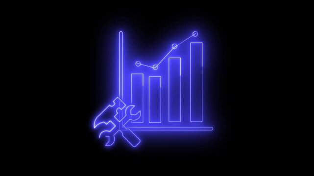 Neon light effect animation of a bar and dot chart icon, with tools