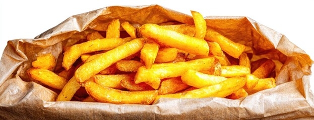 Delicious Golden French Fries in a Paper Bag.