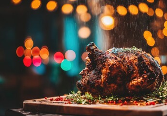 Delicious Roasted Turkey with Herbs and Spices.