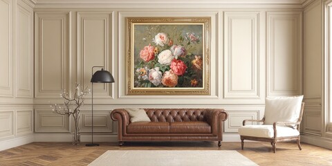 Elegant Living Room with Artwork and Furniture.