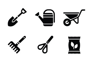 Gardening Tool Set Vector Illustration: Shovel, Watering Can, Wheelbarrow and More, Garden Equipment Icon