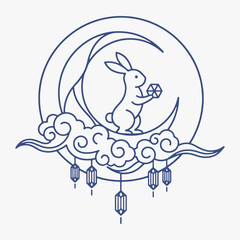 Flat Design Mid-Autumn Festival. Chinese traditional ornaments.