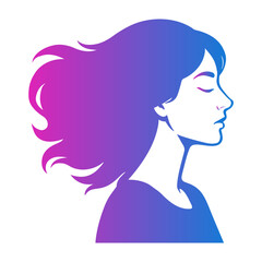 Vector gradient woman profile with flowing hair and closed eyes in a stylized illustration