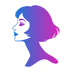 Vector silhouette of a woman with short hair in profile view with a gradient color scheme