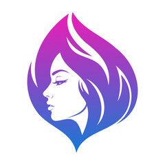 Vector elegant woman's profile with stylized hair in a gradient flame shaped silhouette art