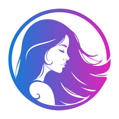 Vector illustration of a woman with long flowing hair inside a circle with a gradient color scheme