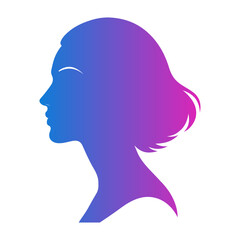 Vector gradient silhouette of a woman's head and shoulders in profile with short hair style