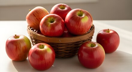 Fresh red apples in a rustic wooden basket