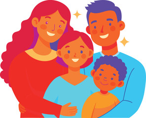 Happy Family Portrait with Parents and Two Children Embracing.