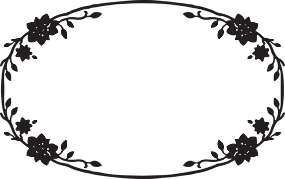 Black flower frame, silhouette, ornamental frame, ornament, border, decorative frame, decoration, label, vintage, retro, wedding invitation, cut file, Cricutvector, SVG, DXF, PNG, clipart, floral fram