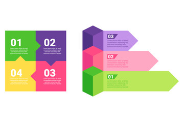 Colorful infographic set showing four process steps with creative shapes. Concise text explaining its relevance. Designed for educational purposes