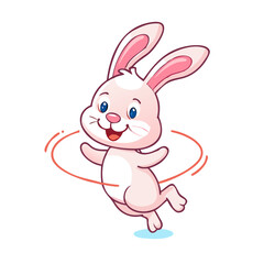 Rabbit jump animation set. Cartoon smiling bunny jump or running loop motion cycle . Vector illustration isolated on white background. See Less