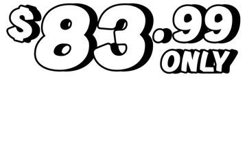 price tag $83.99 dollars sign symbol on transparent background. 3d white color Perfect for advertising, sale banners, product promotion, discount labels, and e-commerce graphics design elements.