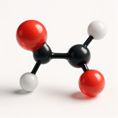 Photorealistic 3D macro of chemical monomers, tight focus on ball-and-stick structures (amino acid, nucleotide, monosaccharide, vinyl monomer) with depth of field
