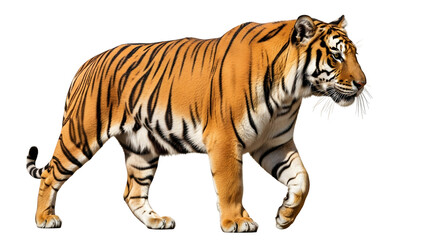 Obraz premium A Bengal Tiger Isolated on Transparent Background a Wild Big Cat Walking, Powerful Predator Animal, Wildlife Concept