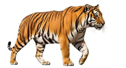 A Bengal Tiger Isolated on Transparent Background a Wild Big Cat Walking, Powerful Predator Animal, Wildlife Concept