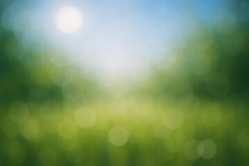 Obraz premium Dreamy Sunlight on Nature s Green Field Blurred Bokeh Background