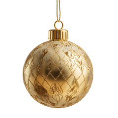 Elegant gold christmas ornament with intricate pattern isolated on transparent background.