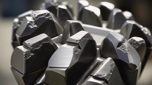 Extreme zoom reveals intricate details of industrial drilling bit, highlighting robust design for tough operations