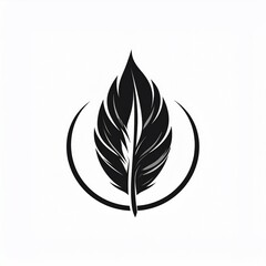Stylized black feather icon within a minimalist circular frame