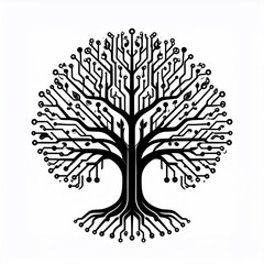 Organic circuit board forms a stylized tree of life, blending nature & tech