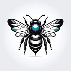 Stylized bee with intricate wings and segmented body on a white background