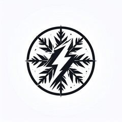 Bold abstract symbol combining sharp lightning bolt with snowflake and circular frame