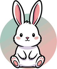 Adorable White Bunny Sitting Comfortably Against a Gradient Background, Perfect for Easter Illustrations, Children's Books, and Greeting Cards. A Cute, Happy, Soft, Fluffy Animal for Springtime, Pets,
