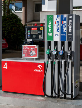 Bratislava, Slovakia - October, 8, 2025 :  Orlen petrol station. Orlen S.A. is a Polish multinational oil refiner and petrol retailer. Gas station.