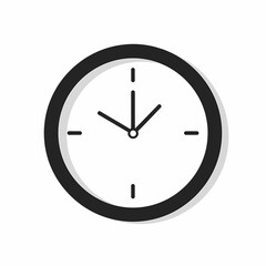A simple black and white analog clock icon with a subtle shadow, isolated on a plain white background.