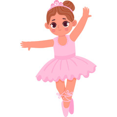 Fototapeta premium Young Ballet Dancer In Pink Tutu And Pointe Shoes Performing A Graceful Pose With Arms Extended And Tiara On Head