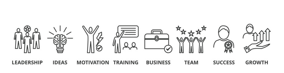 Learn and lead banner vector illustration concept with icon of leadership, ideas, motivation, training, business, team, success, and growth