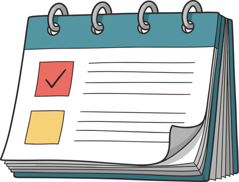 Desk Calendar with Check Mark & Blank Lines Illustrating Task Management in Business Planning and Scheduling for Project Deadlines, Productivity, Modern Office, To-Do List, Agenda, Timetable, Reminder