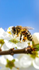 Honeybee on white blossom