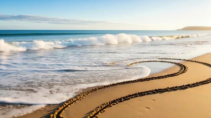 Question Mark Drawn in Sand on Beach at Sunrise, Conceptual Image - Powered by Adobe