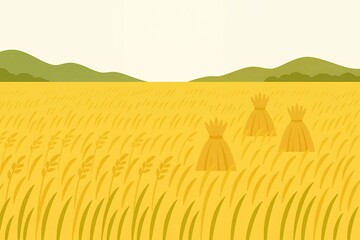 Golden wheat field with mountains offers peaceful rural landscape, ideal for agriculture themes