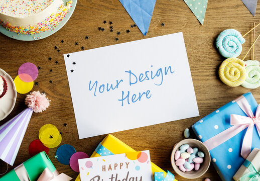 Birthday Party Table And Card Mockup