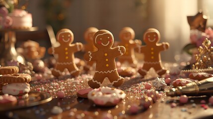 Festive Gingerbread Cookies with Sprinkles and Lights – Whimsical Christmas Baking Scene