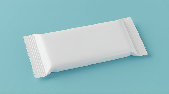 Minimal white snack bar wrapper mockup isolated on blue background for packaging design
