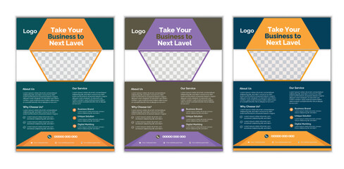 a bundle of 3 templates business flyer design, in blue color, and modern design,marketing,business proposal, promotion, advertise, publication and editable vector template design