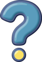 Naklejka premium Cartoon Question Mark Icon Symbol Asking Queries, Posing Inquiries & Seeking Information in a Blue Rendered Design for Education, Learning, & Problem Solving in Business, Design, Marketing and Creativ