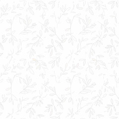 Subtle white botanical pattern with delicate leaves and vines, creating a soft, organic texture.