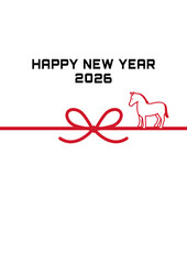 年賀状2026　　水引きとウマのシンプルな年賀状　午年　テンプレート　素材　アイコン　