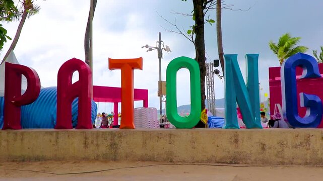Patong Beach lettering name welcome city sign in Phuket Thailand.