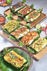 Grilled rice with its variations, wrapped in banana leaves, a traditional Indonesian food