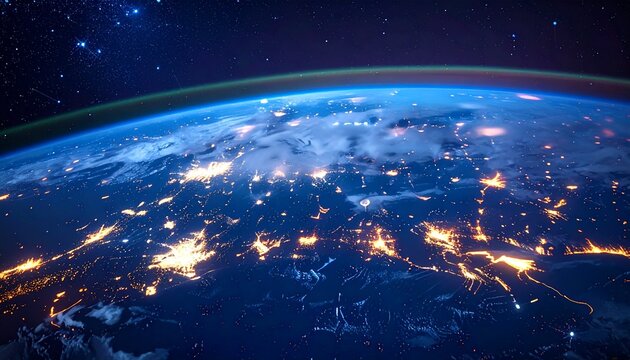 Communication technology for internet business. Global world network and telecommunication on earth cryptocurrency and blockchain and IoT.