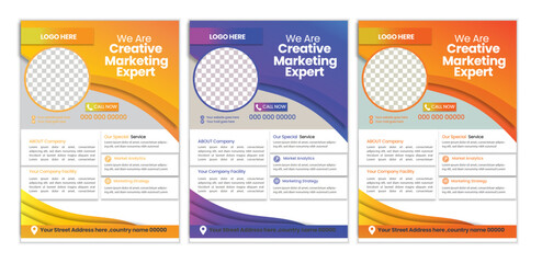 a bundle of 3 templates business flyer design, in blue color, and modern design,marketing,business proposal, promotion, advertise, publication and editable vector template design