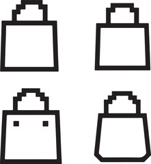 Isolated Shopping Bag Black Pixel Vector Icon Set, Pexels style retail tote store buy symbol icon, shopping bag black pixel vector minimal retro 8 bit design perfect for fashion, sale and ecommerce