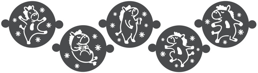 Culinary stencils for coffee and baking. Horses. Symbol of the New Year